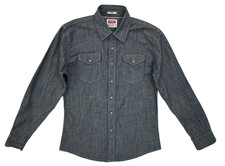 Wrangler Shirt Men's M Denim Indigo Western Pearl Snap Long Sleeve Button Up