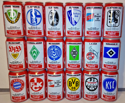Coca Cola Coke Cans Dosen Bundesliga 1994/95, alle 18 St. leer, 90s vintage
