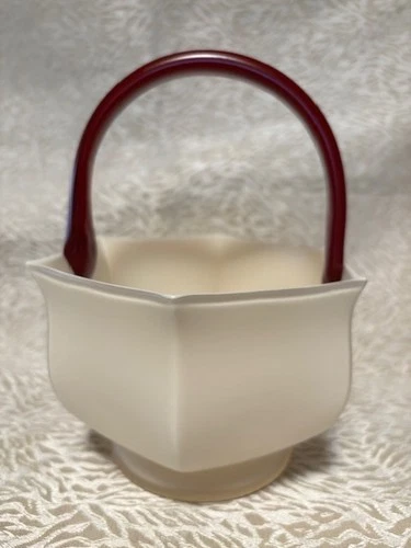 Fenton? Custard Glass Basket Red Handle 7.5” USA