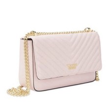 Victoria's Secret Blush Pebbled V-Quilt Pink Shoulder Bag Gold Chain Purse