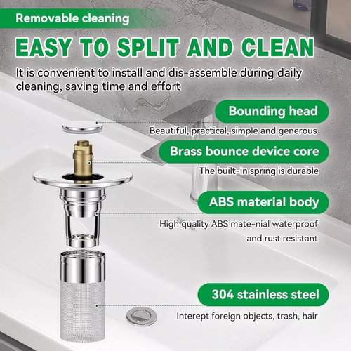 Bathroom Sink Stopper Hair Catcher, Stainless Steel Pop Up Sink Drain Filter - Picture 10 of 15