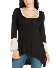 24seven Comfort Apparel Plus Size Bell Sleeve High Low Tunic Top Womens 2X Black