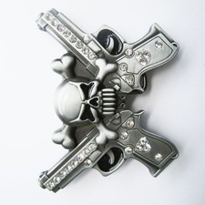 New Vintage Rhinestones Skull W Gun Belt Buckle Gurtelschnalle