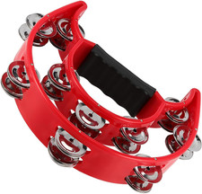 6 PCS 9 X 7.7" Handheld Tambourine Colors Double Row Plastic Half Moon Hand Held