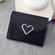 Women Girl Leather Trifold Mini Wallet Card Holder Coin Purse Cute Clutch Black