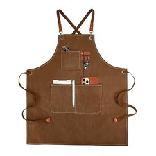 Cross-Back Chef Aprons for Men Women with Pockets,Cotton Canvas Brown
