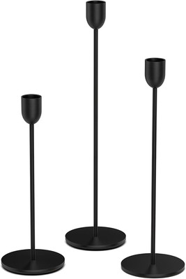 ChefBee Black Tall Candle Candlestick Holder, 3PCS Taper Pillar 