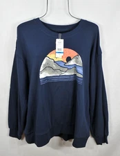 C & C California Women's Sweatshirt L Blue Mountain Graphic Top Long Sleeve NWT