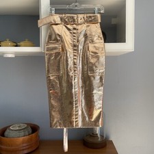 House of CB London Kassiana Textured Gold Vegan Leather Pencil Skirt Size XS