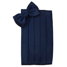 Men's Navy Poly Woven Bow Tie and Cummerbund Set