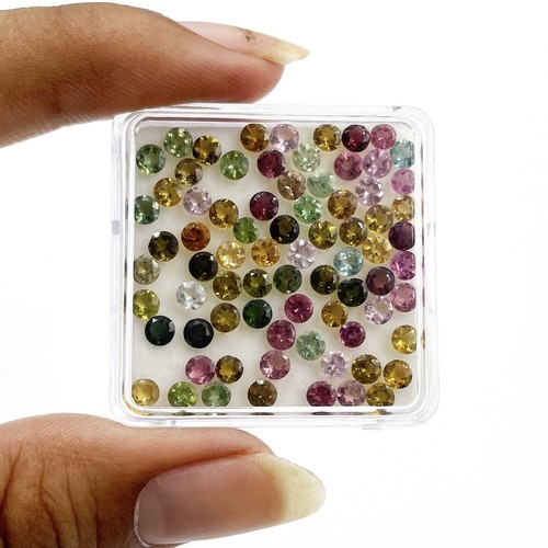 Natural Multi Tourmaline Round Cut Loose Gemstone Lot 66 Pcs 3 MM 10 CT - Picture 2 of 3