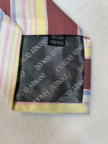 GIORGIO ARMANI Herren Krawatte Seide gestreift rot blau rosa gelb Made in ITALY - Bild 12 von 12
