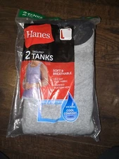 Men's Hanes 2 Tagless Gray Black Soft & Breathable Tank Top Shirts Sz S M L 2XL