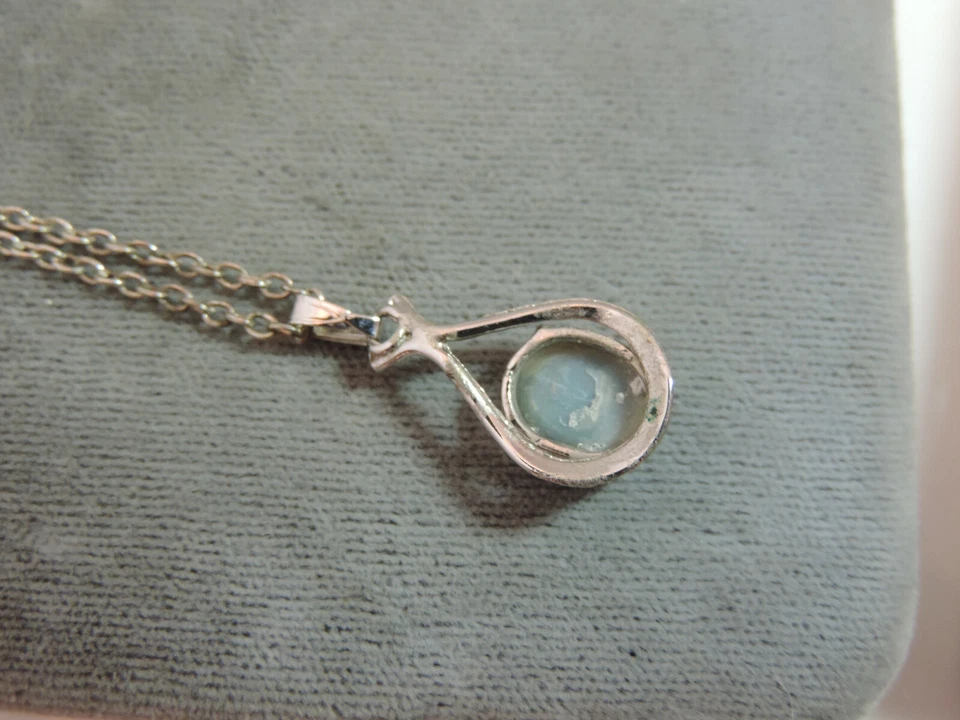 Blu Verde Fiery Opale Pendente Solitario 18 " Color Argento Catenina CD 35.12 - Immagine 4 di 4