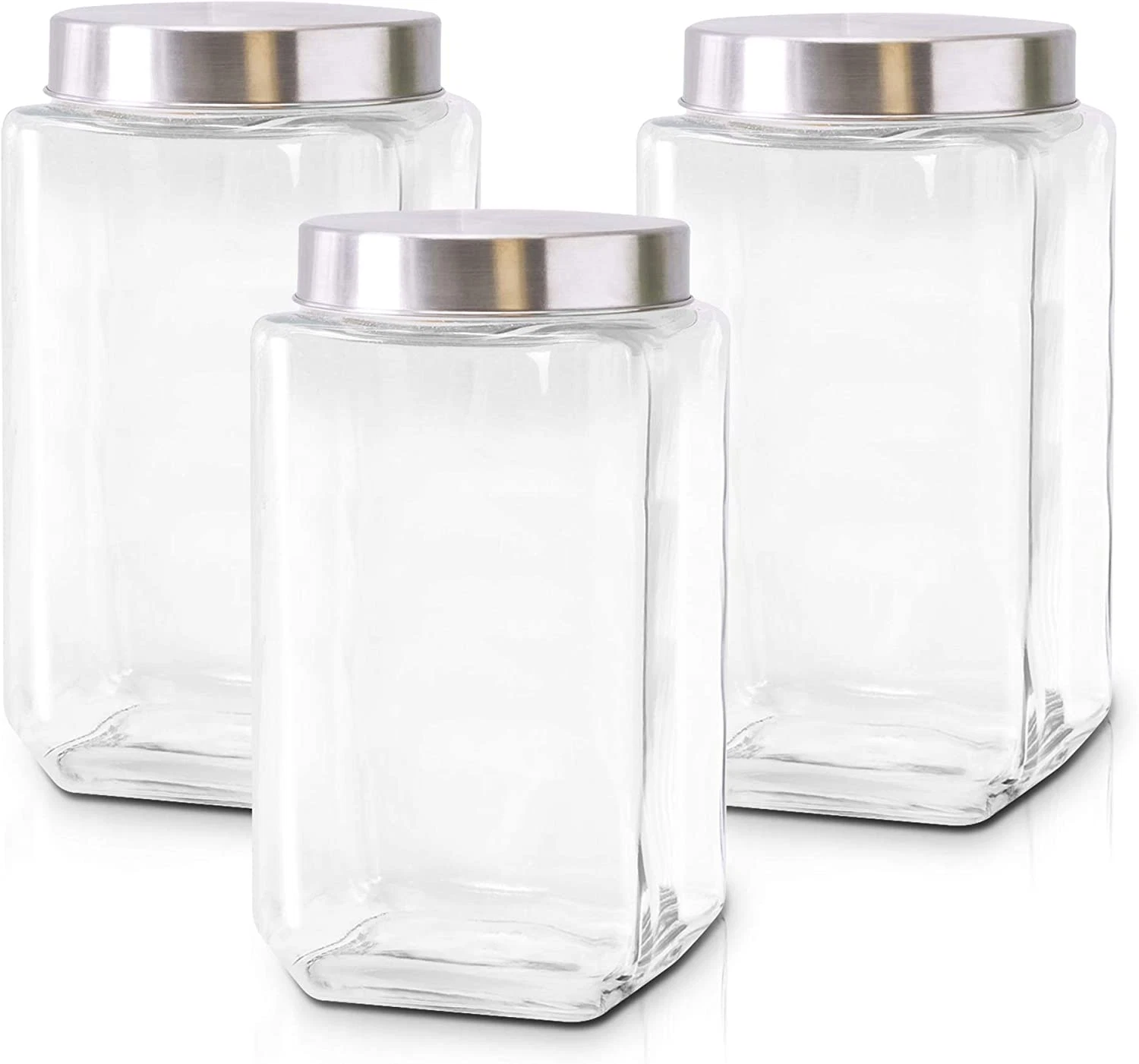 Glass Canisters Kitchen 3 Large Food Storage Containers Jars Stainless Lids