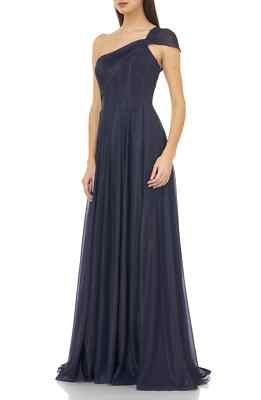 NEW CARMEN MARC VALVO INFUSION ONE SHOULDER PLEATED SPARKLE GOWN