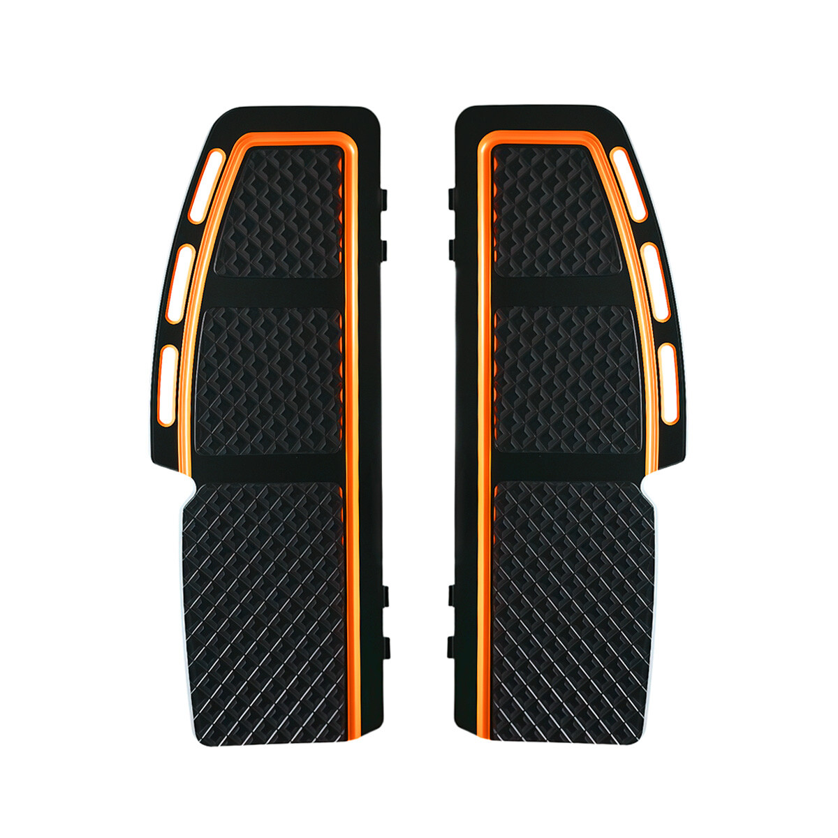 Black Orange Diamond Cut Rider Floorboards For Harley