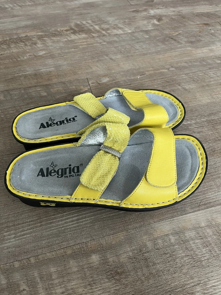 Alegria US 6 - 6.5 EU 36 Karmen 凉鞋黄色皮革拖鞋木屐懒人鞋 — 第 3/4 张图片