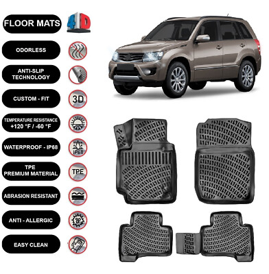 Floor Mats Liner Fits Suzuki Vitara (2005-2014) Waterproof 4D Black 4pcs