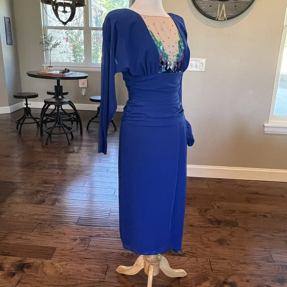 Vestido de Cóctel Eletra Casadei Años 80 De Colección 4 Vestido de Noche Azul Transparente Pecho Lentejuelas Foto 4 de 4