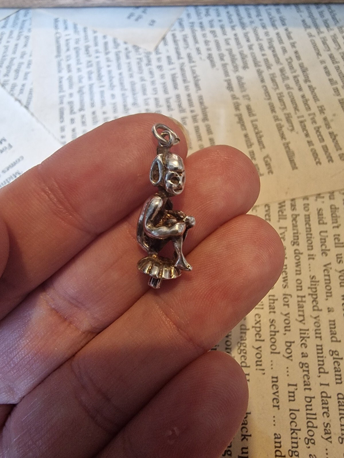 Vintage Silver Cornish Pixie Sitting on Toadstool… - image 1