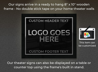 Framed 8'' x 10'' Home Cinema Sign This Theater Features - Any Text & Logo
