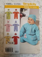 Infant Romper Bunting Hats Caps Simplicity pattern #1565A uncut Crafts Gifts