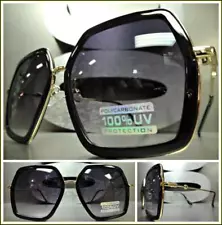 OVERSIZED EXAGGERATED VINTAGE RETRO Style SUN GLASSES Black & Gold Hexagon Frame