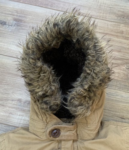 KLEINKIND MÄDCHEN BABY GAP KHAKI CARGO KUNSTFELLBESATZ KAPUZE UTILITY JACKE GRÖSSE 18-24m - Bild 4 von 12