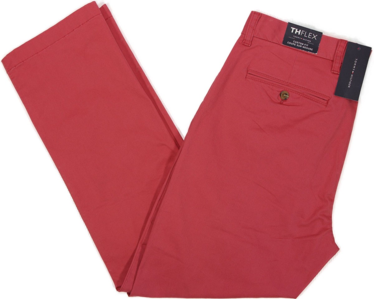 TOMMY HILFIGER Custom Fit Chino Pants- 33 x30- NEW- $60 Faded Red