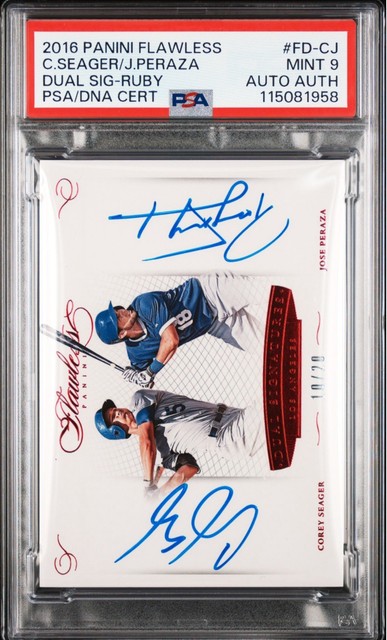 2016 Panini Flawless RC Corey Seager Jose Peraza/20 PSA 9 Auth Auto Pop 1 Rare!