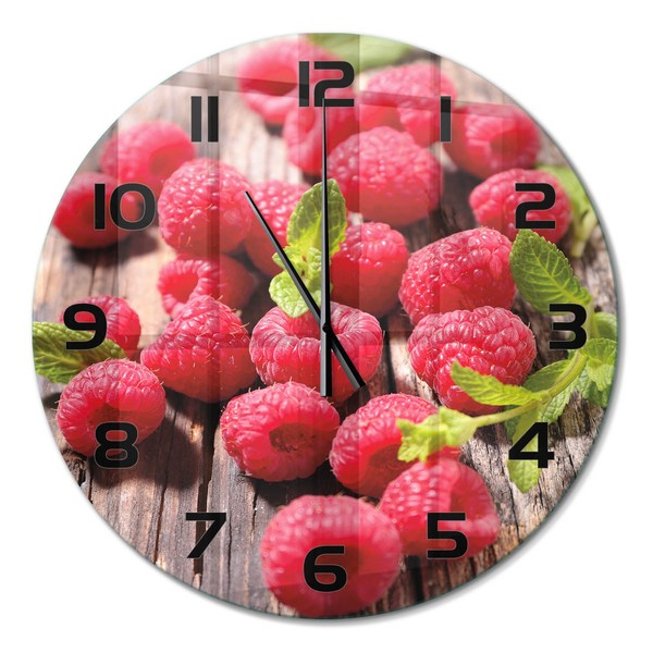 Glasuhr Runde Glas-Wanduhr Mit Leisem Uhrwerk Himbeeren Schwarze Zeiger Fi60 Cm-image