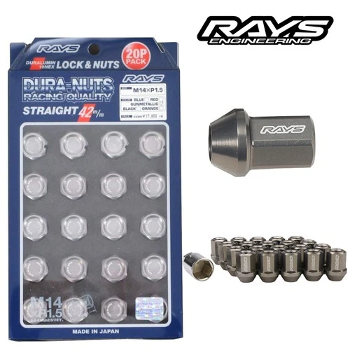 RAYS DURA-Lock&Lug Nut STRAIGHT L42 5H 20PC M14X1.5 GM (Gunmetal) 19HEX