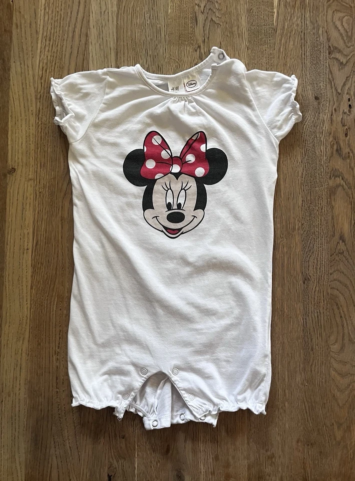 H&M Minnie Mouse Mädchen Sommer-Pyjama, Schlafstrampler, einteilig, weiß, Gr. 80 - Bild 1 von 4