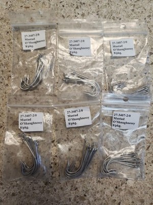 6 Pack Mustad  Size 2/0 Fish hooks 48 3407 Oshaughnessy