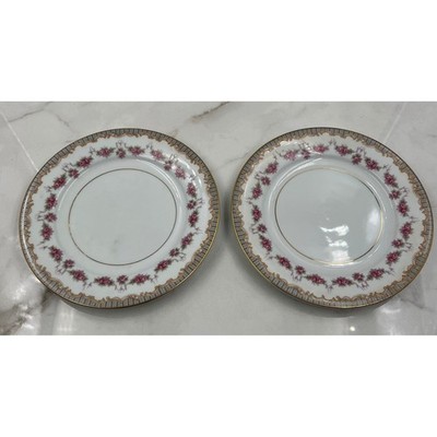 Noritake Ridgewood 5201 Salad Plates Set of 2 Pink Rose Floral Gold Trim 7.5''