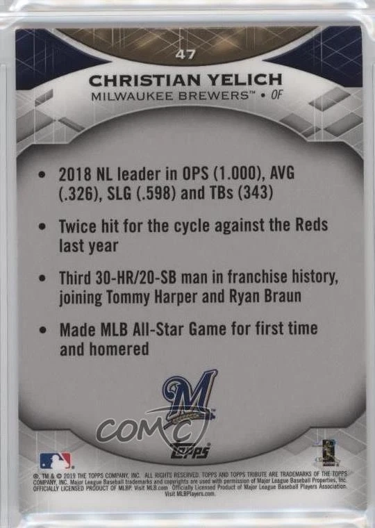 2019 Topps Tribute Red /10 Christian Yelich #47 - Image 2 of 2