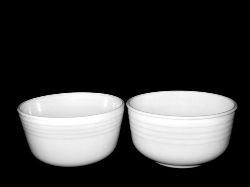 TWO PYREX MILK GLASS HAMILTON BEACH STAND MIXER BOWLS #34 D 8.75" & #15 D 9"