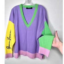 Versace Colorblock Cashmere V-Neck Sweater Pu...