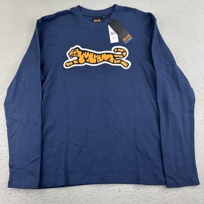 Le Tigre Shirt Mens Medium Blue Orange Tiger Long Sleeves Crew Neck Tee NWT