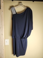 Jackie Jon New York Sz 6 Black Dress Stretch Rhinestone Single Shoulder Strap