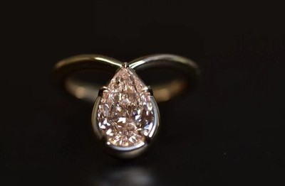 IGI Certified 2.00Ct Pear Cut Fancy Pink Lab Grown Diamond Ring 14k Yellow Gold