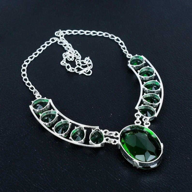 Chrome Diopside Gemstone Handmade 925 Sterling Silver Jewelry Necklace Sz-17-18" - Image 4 of 4