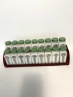 COMPLETE Griffith Milk Glass Spice Jar Set Green Lids  w/ Rack VGC