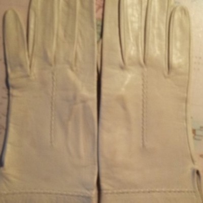 Damen Lederhandschuhe Beige Gr. S Kurz/Handgelenk Unifarben Fingerhandschuhe