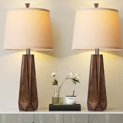 3 Color Temperature Table Lamps Set of 2, beside Lamp with Linen Shade, 27'' Woo