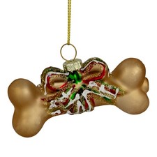 Northlight 3.25" Gold Dog Bone with Bow Glass Christmas Ornament