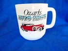Vintage Glasbake Ozark Auto Show Milk Glass Coffee Mug Cup