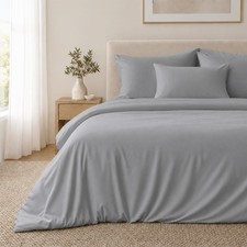 100 Viscose from Bamboo Duvet Cover Set Twin Size Gray 2 Piece Cooling and...