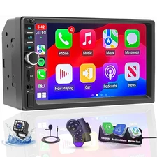 Double Din Apple Carplay Android Auto Car Stereo Radio Bluetooth 7" Touch Screen